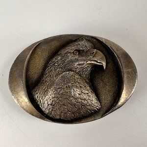 Vintage Eagle Belt Buckle Silver Oval Indiana Metal Craft J297 80s